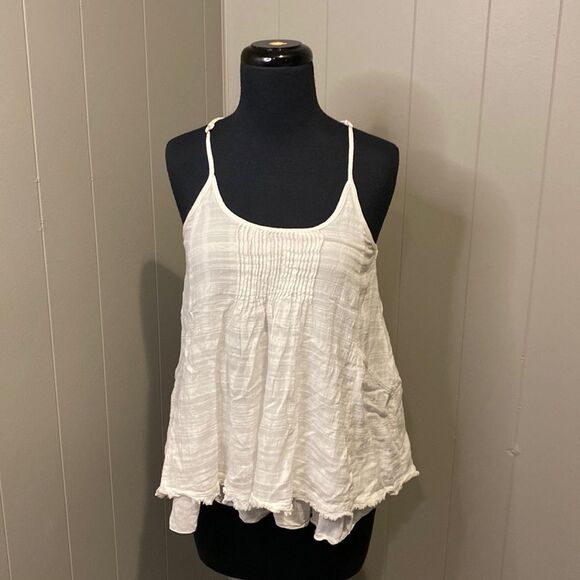 Anthropologie Lili’s Closet Extra Small Strap Tunic White 100% Cotton Pleated - Picture 1 of 9